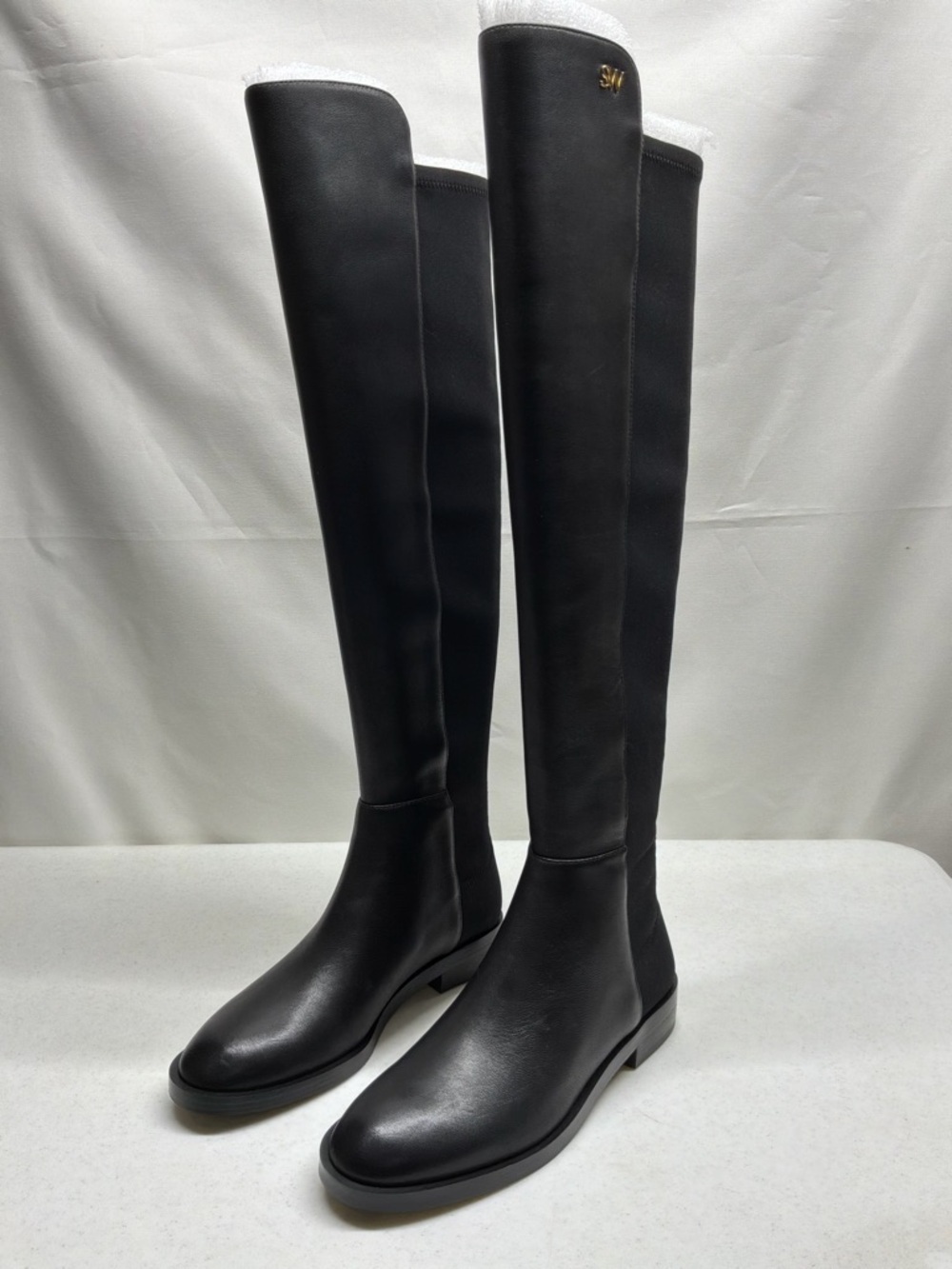 Stuart Weitzman Black Leather and Microstretch Over-the-Knee Riding Boots Size 5